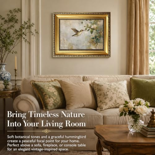 Vintage Gold Framed Hummingbird Wall Art,Antique Frame Bird Canvas Print - color: Hummingbird Gold Framed, size: 11"L x 9"W