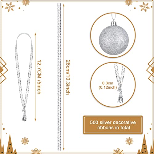 Hoolerry 500 Pieces Silver Ribbon Hangers Ornament for Christmas Tree