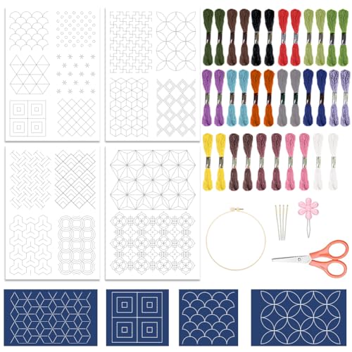 ORIGACH Water Soluble Embroidery Patterns Kit, Geometric & Sashiko