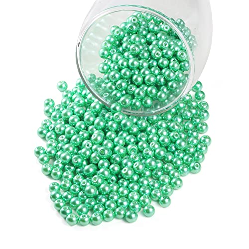 YouLuo 200Pcs Glass Pearl Beads for Jewelry Making,Glass Beads for Bracelet - color: Green, 8mm