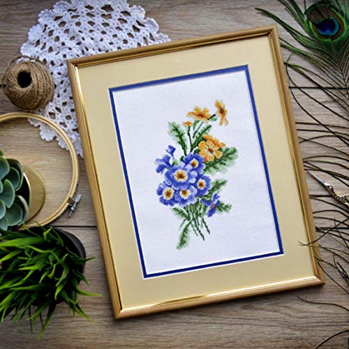 Primrose Counted Cross Stitch Kit - Floral DIY Embroidery Set for Adult - color: Primrose