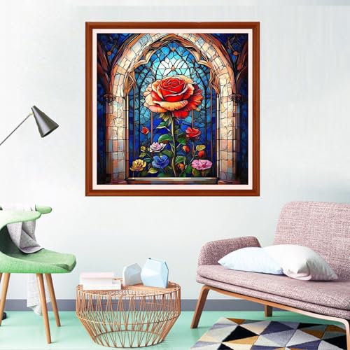 Redxing Counted Cross Stitch Kit for Beginners,Unprinted Needlepoint Kits for Beginners Cross Stitching Embroidery Kit 11CT Stitches kit-Abstract Rose Blossoms 18x18 inc - color: Setpattern16