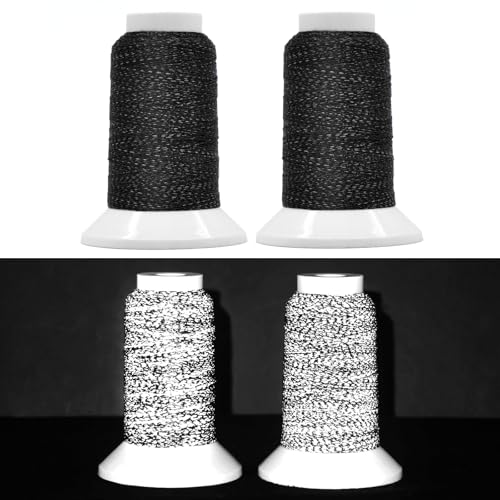 Reflective Embroidery Machine Thread for Sewing, 2 Pack Reflect High-Visibility Polyester Sewing Thread Supplies 200M(218Yds) Each Spool Perfect for Hand Embroidery DIY Crafts (Black) - color: Black