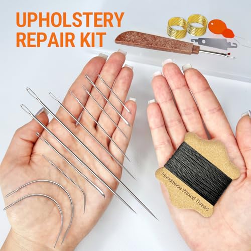 VONEEDL Upholstery Repair Kit: Waxed Sewing Thread (Black Color) & Heavy Duty Needles (11 PCS) for Leather, Canvas & Quilting Thread - color: Black