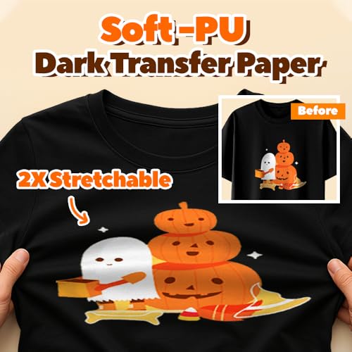 TranSmile PU-Heat Transfer Paper for Inkjet Printer (10 Sheets, 8.5x11", Dark) Iron on Transfers for Dark Fabric, Printable Heat Transfer Vinyl for T Shirts, Vibrant & Washable - color: Dark, size: 10 Sheets