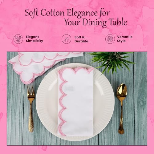 NATURALCRAFT Scalloped Cloth Napkins 18x18 in - White Edges Blush Pink - color: Sl-white Napkin - Blush Pink Edges, size: 18" x 18" (Set of 4)