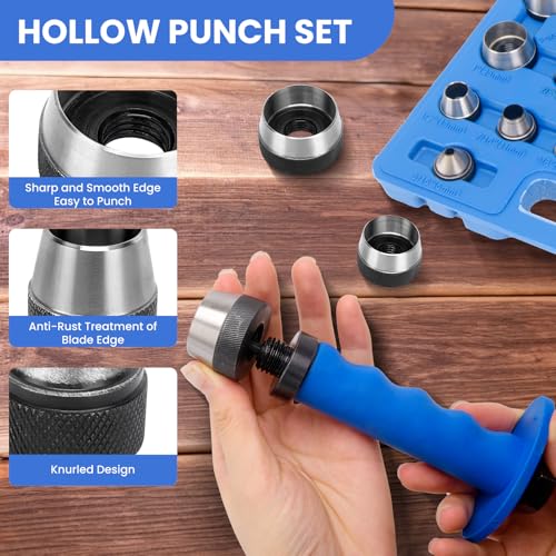 Hollow Punch Set with Pin Point Punch Shaft, 3/16 to 1-3/8in