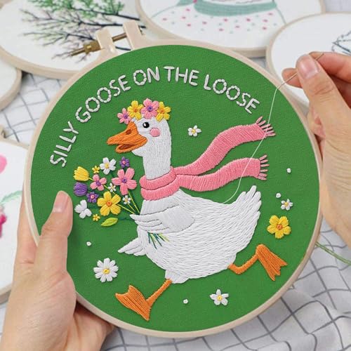 Louise Maelys Silly Goose Embroidery Kit for Beginners, Floral DIY Craft - color: Silly Goose