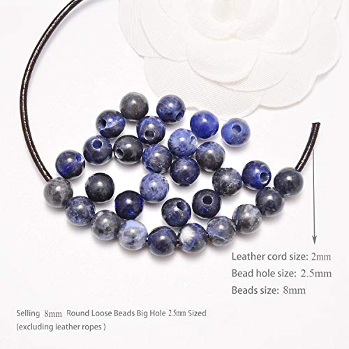 AD Beads Natural Gemstone 8mm Round Loose Beads Big Hole 2.5mm Sized 40pcs (Sodalite) - color: Sodalite