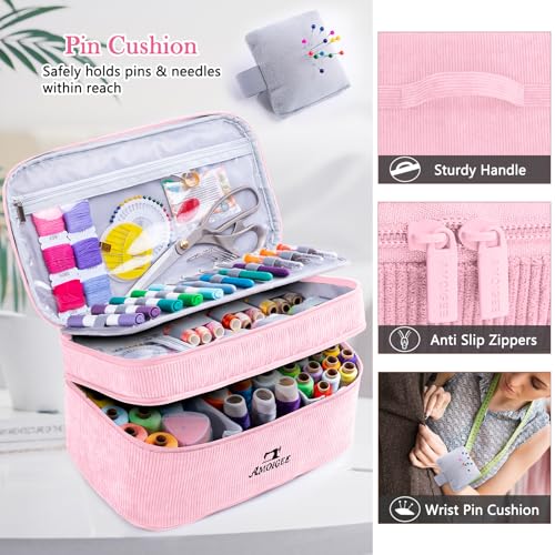 Double-Layer Sewing Organizer Bag with Pin Cushion for Sewing Supplies - color: Pink - Cpirpmu, size: Style A - Courony