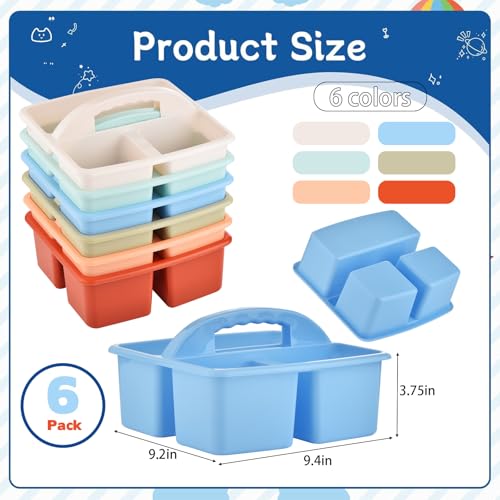 Plastic Storage Caddy Organizers, 6 Pcs Portable Teacher Classroom Supply Caddies with Handle, 3-Compartment Utility Craft Art Caddy for Kids, School Classroom and Office Organization, Boho Colors - color: Rainbow