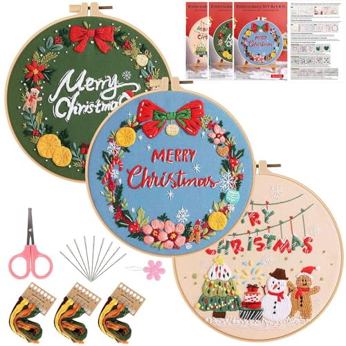 Konrisa Embroidery Kits Merry Christmas Pattern Embroidery Starter Kits for Adults Beginner DIY Sewing Needlepoint Cross Stitch Practice Kit Christmas Home Decoration Handmade Gifts - color: Xmas