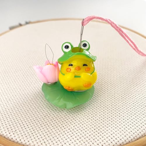 Magnetic Lotus Leaf Needle Minder and Flower Threader for Cross Stitch, Frog Chick Needle Holder Magnet for Embroidery Sewing Needlework Tool Accessories