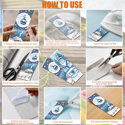 FREEBLOSS 6 Set Cross Stitch Bookmark Kits 11CT 8"x2.4" Snow Scenery - style: Winter Scene
