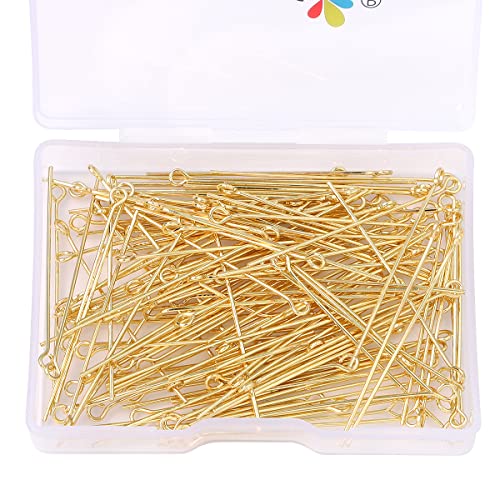 BEADIA 14K Gold Plated Open Eye Pins Non Tarnish 40mm 150pcs for Jewelry Making Findings - color: Open Eye Pins 14k Gold, size: 40x0.7mm