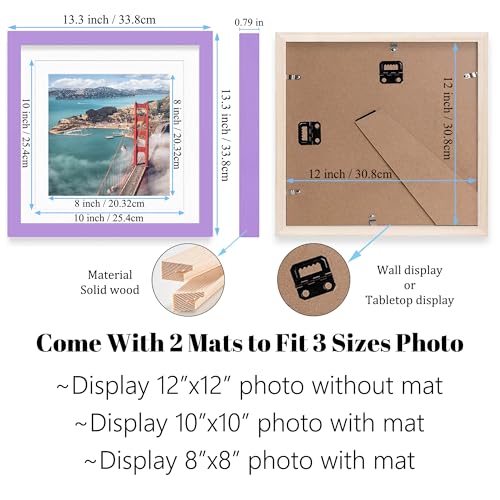 12x12 Wood Picture Frames for Wall Hanging or Tabletop,Diamond Painting Frame Baby Scan Picture Frames with 2 Mats Display 8x8 or 10x10 for Family Walls Decoration,Anniversary,Wedding,Christmas(Purple) - color: Purple, size: 12x12 inch