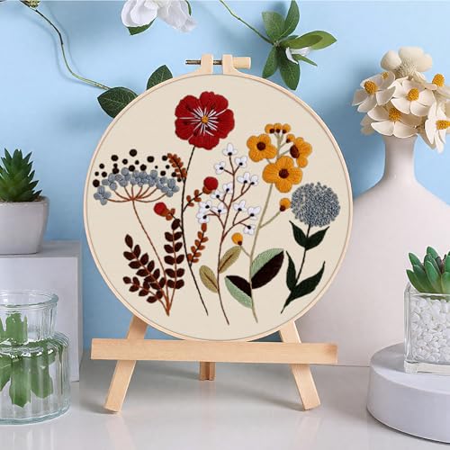 ERKOON 3 Sets Embroidery Kit, Floral Cross Stitch Set for Include Embroidery Cloth Hoops Threads for Craft Lover Hand Stitch (Plants & Flowers) - color: Plants & Flowers