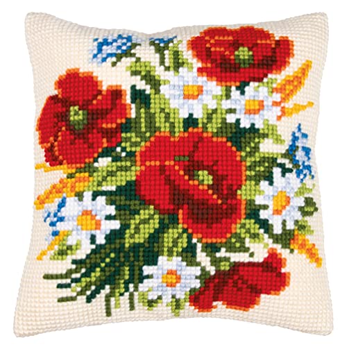 Vervaco Flowers Cross Stitch Cushion, Multi-Colour - size: 40 x 40 cm