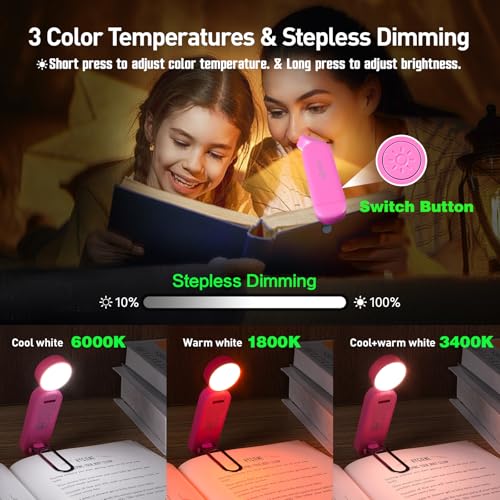 VAVOFO USB Rechargeable Book Light, Bookmark Clip on LED Reading Light - color: Rose