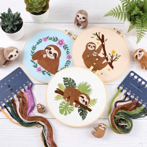 Mindsoft 3 Set Needlepoint Kit for Beginners with Hoop,Sloth - style: Sloth