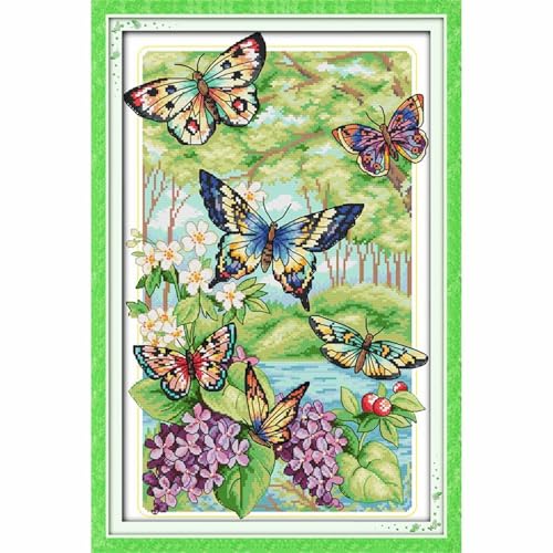 JOYSEWING Butterfly Stamped Cross Stitch kit for Adult 11CT Printed Counted Cross-Stitch Embroidery kit for Beginners DIY Craft Kits Home Decor (Butterflies Fly in the Forest(11CT) 15.75 ×23.62 inch) - color: Butterflies fly in the forest(11CT) 15.75 ×23.