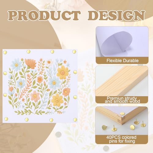 Threehoney 50 Pcs Needlepoint Stretcher Bars Kit 8 Wooden Stretcher Bars, 40 Thumb Tacks and White Cloth Multi Size Embroidery Frame DIY Needlework Craft for Cross Stitch Art Accessories - size: 2 Sizes