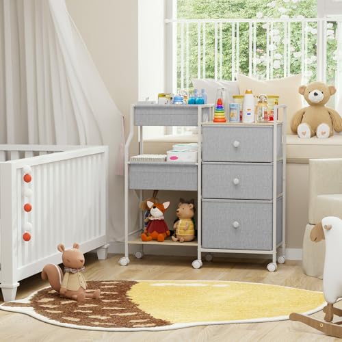 Modanais Baby Diaper Caddy Organizer Rolling Cart with Drawers, Light Gray - color: Light Gray
