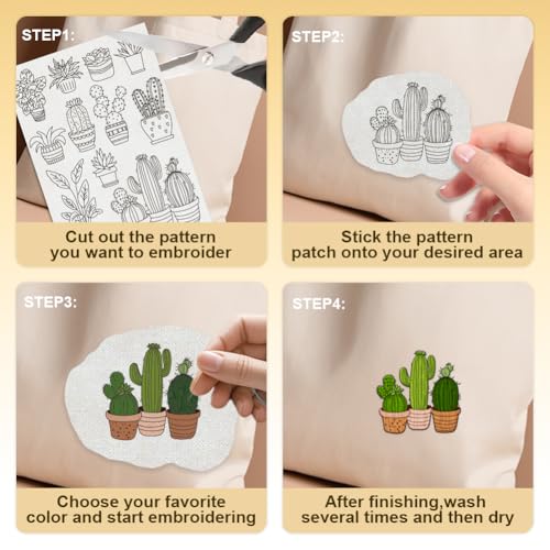 30Pcs Bonsai Cactus Water Soluble Hand Sewing Stabilizers - style: Bonsai Cactus