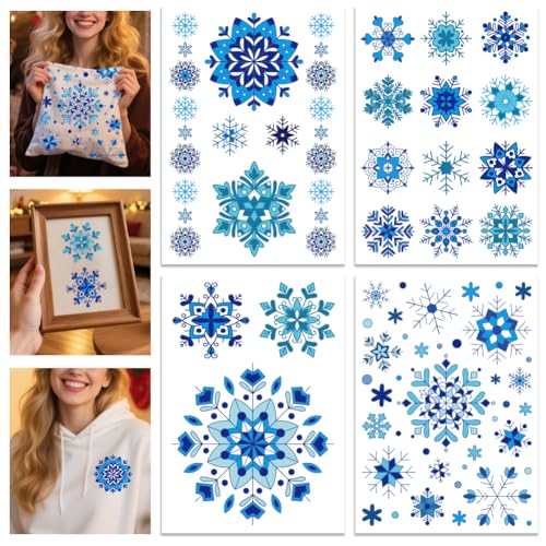 GLOBLELAND 4 Sheets Christmas Snowflake Water Soluble Embroidery Pattern - color: Blue Snowflake