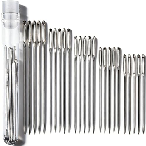 25Pcs Large Eye Sewing Needles, Stainless Steel Yarn Knitting Needles for Handsewing, Repair, Quilting, Embroidery Needles for Crafts, Repair, Quilting Sewing Supplies Kit - color: silver-25pcs