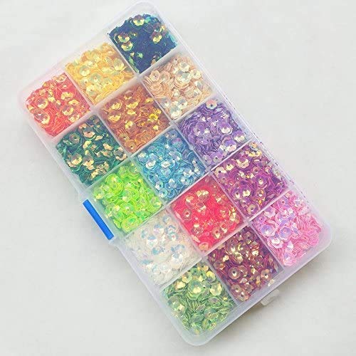 Chenkou Craft 7500pcs Sequins, 6mm Rainbow AB Flower Cup, 15 Colors, for Wedding, Christmas Clothes, Jewelry, 1 Box