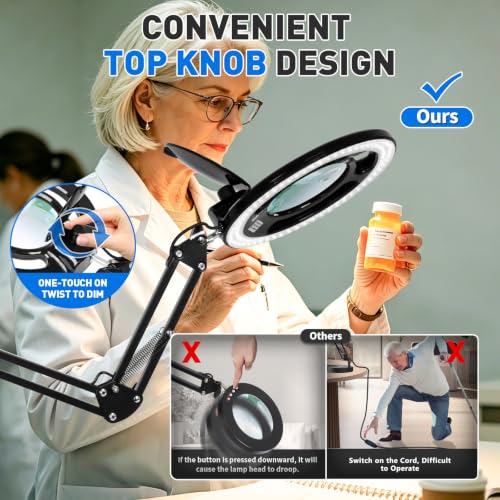 KIRKAS Magnifying Glass with Light, 2,200 Lumens Magnifying Lamp 12X 30X - color: Black 35in Magni-attach