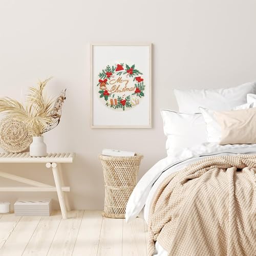 Huacan Embroidery Kits for Adults Beginner DIY Cross Stitch Stamped Christmas Pattern Stitching Wreath Sewing Kit 1 Piece 7.8 x 7.8 Inch - color: Christmas Wreath 1