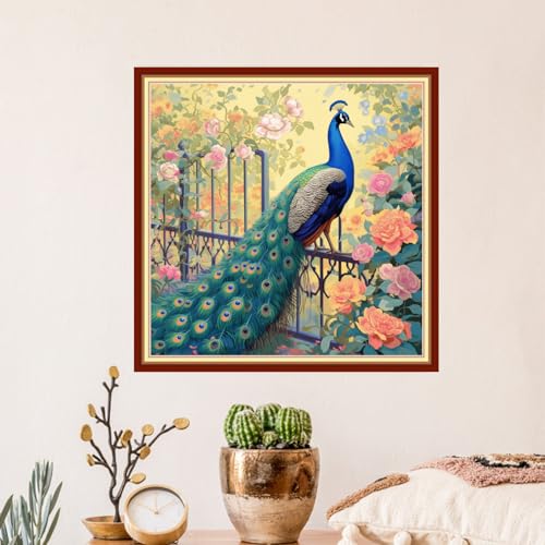 Artvxeay Stamped Cross Stitch Kits - Embroidery Kits for Beginners Cross Stitch Kits for Adults 11 CT Printed Patterns Needlepoint Kits - Blue Peafowl 18x18 inch - color: Blue Peafowl 18x18 inch