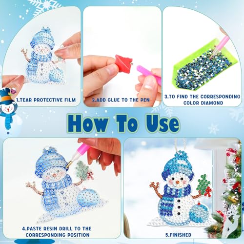 Skylety 20 Pcs Christmas Diamond Art Ornaments Snowman Painting, Blue - color: Blue