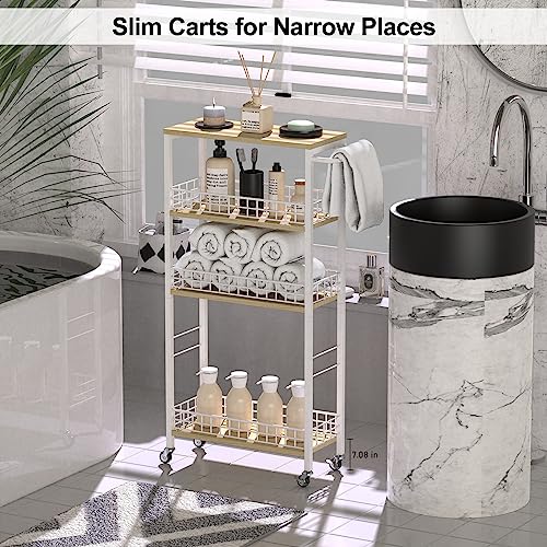 NOVIMANGO Slim Storage Cart White 4 Tier Rolling Cart with Wheels - color: White