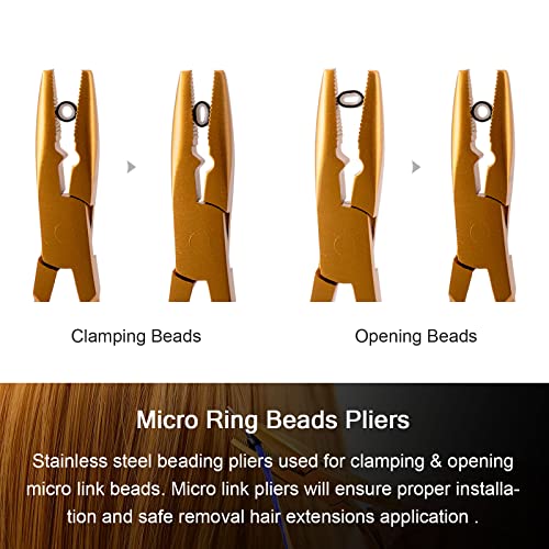 NEWISHTOOL Micro Links Hair Extensions Kit, Hair Extension Pliers for Beads - color: Gold