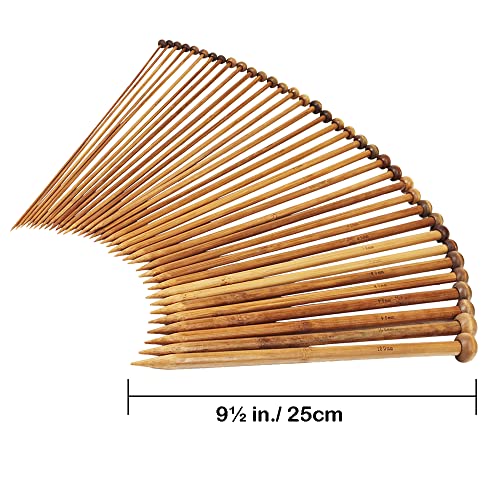 Exquiss Bamboo Knitting Needles Set, 18 Pairs Circular(31.5”) Wooden Knitting Needles with Colored Plastic Tube, 36PCS Single Pointed Bamboo Knitting Needle(9.5”), Include Knitting Tools for Weaving