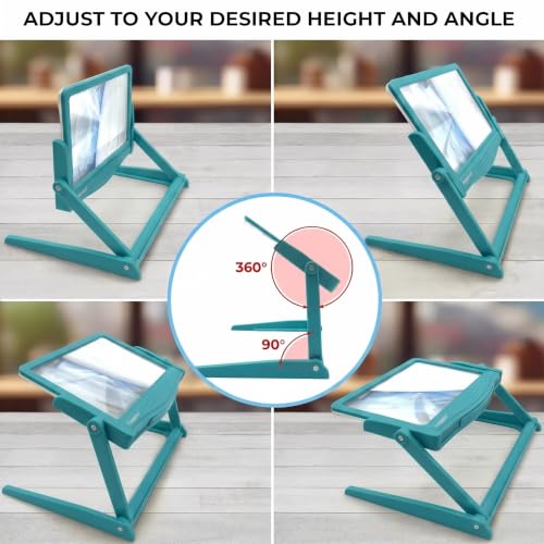 MAGNIPROS 5X LED Page Magnifying Glass, Detachable Stand, 3 Color Modes - color: Aqua