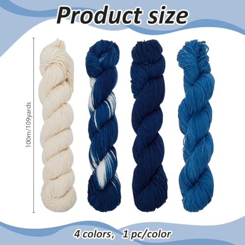 FREEBLOSS 4 Pcs Sashiko Thread 100M x 4 Colors Cotton Embroidery Floss 3 Stranded Blue Embroidery Threads Japanese Quilting & Sewing Thread for Sashiko Kit Supplies - color: Navy Blue