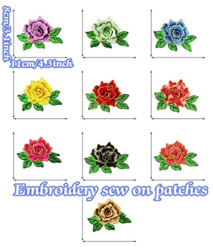 10 Pieces 3D Rose Embroidered Patch Flower Sew on Patches Applique Sewing Crafts Kit for Clothes Jeans Jackets Bags DIY Embellishments Decorations (Yellow) - color: Yellow