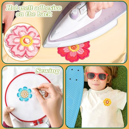 AUGSUN 36pcs Flower Iron on Patches Colorful Floral Sew Applique - style: Floral