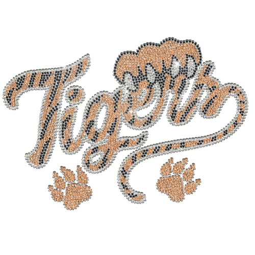 1 Pc Tiger Rhinestone Iron on Hotfix Transfer Decal, Tiger Footprints Pattern Bling DIY Patch Clothing Repair Applique T-Shirt Vest Shoes Hat Jacket Decor Clothing DIY Accessories - color: Tiger with Footprints