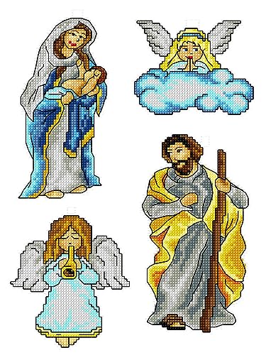Counted Cross-Stitch Kit on Plastic Canvas with Nativity. 4 Superior Ornaments Different Dimensions 153CS. 14 Count Plastic Canvas Sheets 8.27x11.02 Inches. Marvelous for Art & Craft Amateurs - color: Nativity. 4 Superior