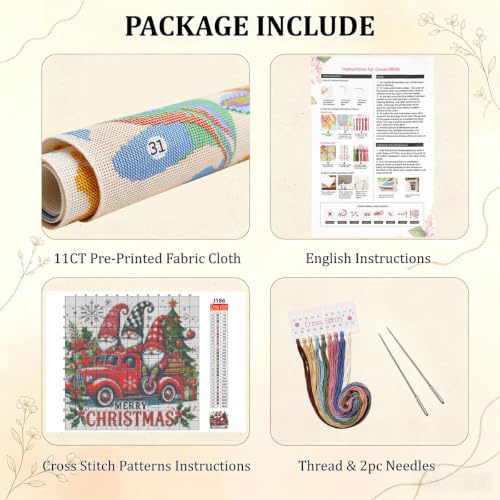 Christmas Gnomes Stamped Cross Stitch Kits for Beginners Adults 11CT - color: J186