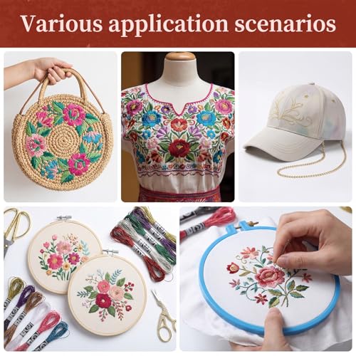 10Colors Metallic Sparkle Embroidery Floss Set, Glitter Cross Stitch Thread Including 10 Skeins Thread, 12pcs Plastic Bobbins and 2pcs Threaders for Cross Stitch DIY Craft (8m 12 Strands)
