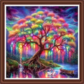 Dimensean Counted Cross Stitch Kit for Beginners, 11CT Unprinted Cross-Stitch Kit Easy Patterns Needlepoint Kit Cross Stitching Embroidery Kit Supplies-Colorful Tree of Life Swan 18x18 inch - color: ColornNEW24