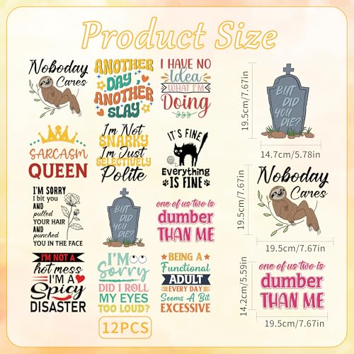 12 Sheets Funny Iron on Transfers for T-Shirts - style: Funny