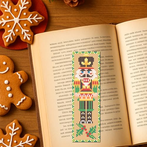 FREEBLOSS 6Pcs Christmas Cross Stitch Bookmark Kit for Adult Beginners Nutcracker Pattern Stamped Embroidery Bookmark Kit with Instructions DIY Bookmarks Kits for Christmas 8"x2.4" - style: Walnut