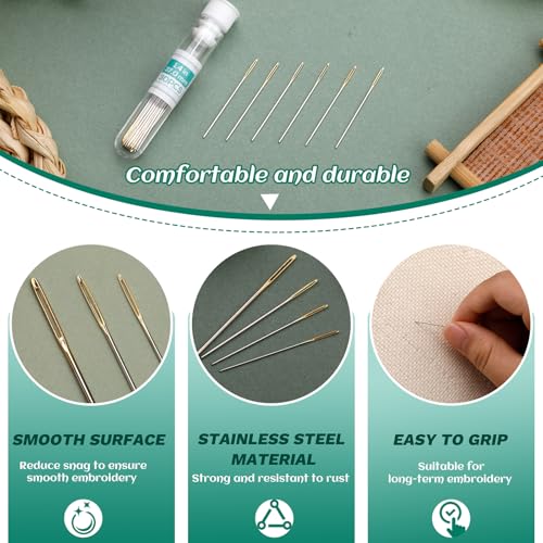 FTEVEN 30PCS Cross Stitch Needles, Size 24 Embroidery Needles Large Eye - size: golden 1.4in
